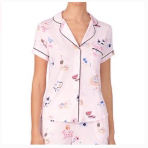 Kate Spade Picnic Printed Pink PJ Pajama Top S nwt - Picture 5 of 10